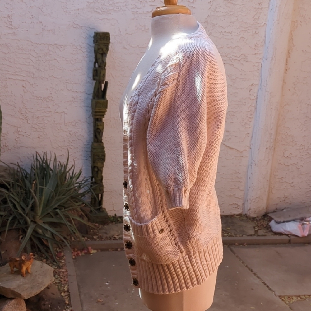Guess Cream Open-Front Knit Cardigan with Pockets - Picture 3 of 8